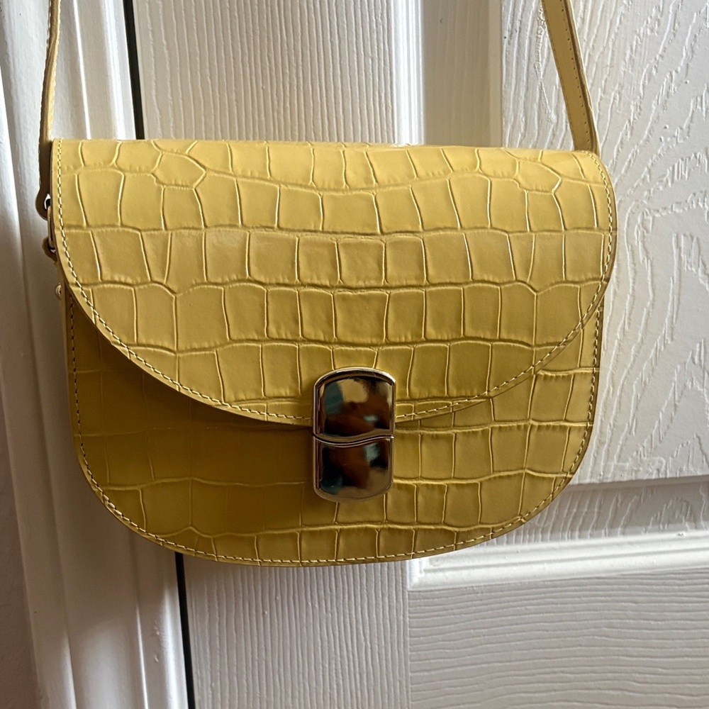 Sezane Claude Yellow Croc-Embossed Shoulder Bag